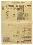 1941 Joe DiMaggio New York Yankees The Des Moines Register Newspaper