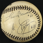 1996 (August 25th) New York Yankees Mickey Mantle Day Commemorative Game Used OBAL Baseball (MEARS LOA/JSA) Signed By Umpire Crew