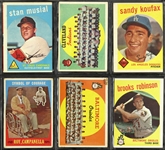 1959 Topps Trading Cards Including Stan Musial, Sandy Koufax, and more (Lot of 6)