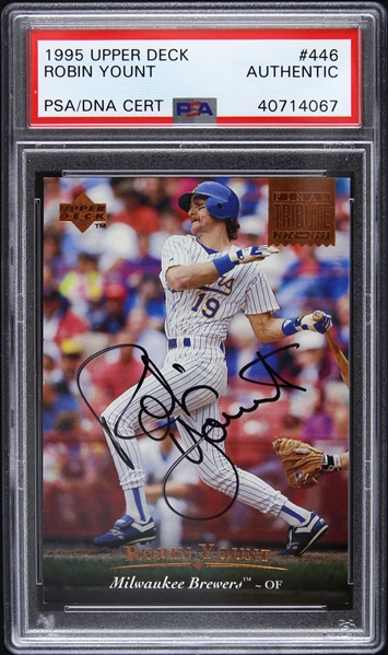 1995 Robin Yount Milwaukee Brewers Signed Upper Deck #446 Trading Card (PSA/DNA Slabbed)
