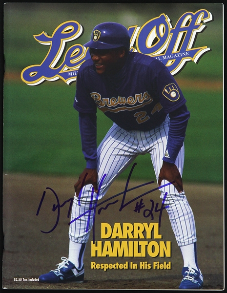 1993 Darryl Hamilton Milwaukee Brewers Signed Lead Off Magazine (JSA)