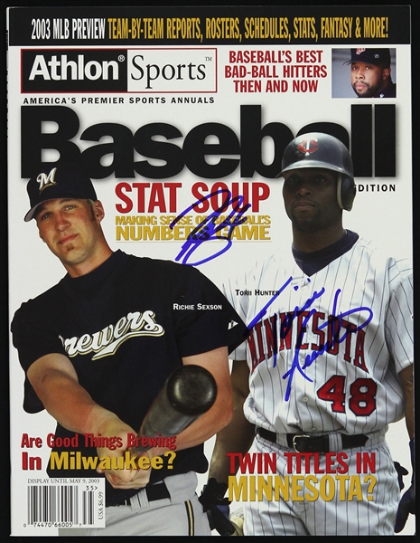 2003 Torii Hunter Minnesota Twins & Richie Sexson Milwaukee Brewers Signed Athlon Sports Baseball Magazine (JSA)
