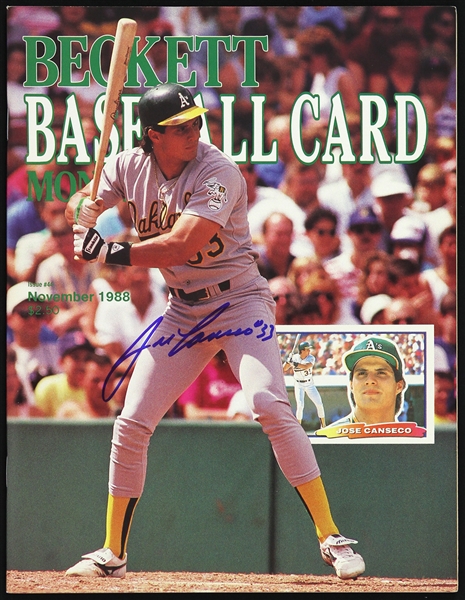 1988 Jose Canseco Oakland As Signed Beckett Baseball Card Monthly (JSA)