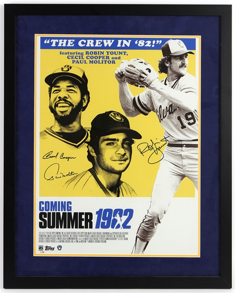 2014 Robin Yount / Cecil Cooper / Paul Molitor Milwaukee Brewers Signed 25"x 32" Topps Framed "The Crew in 82" Poster (JSA)
