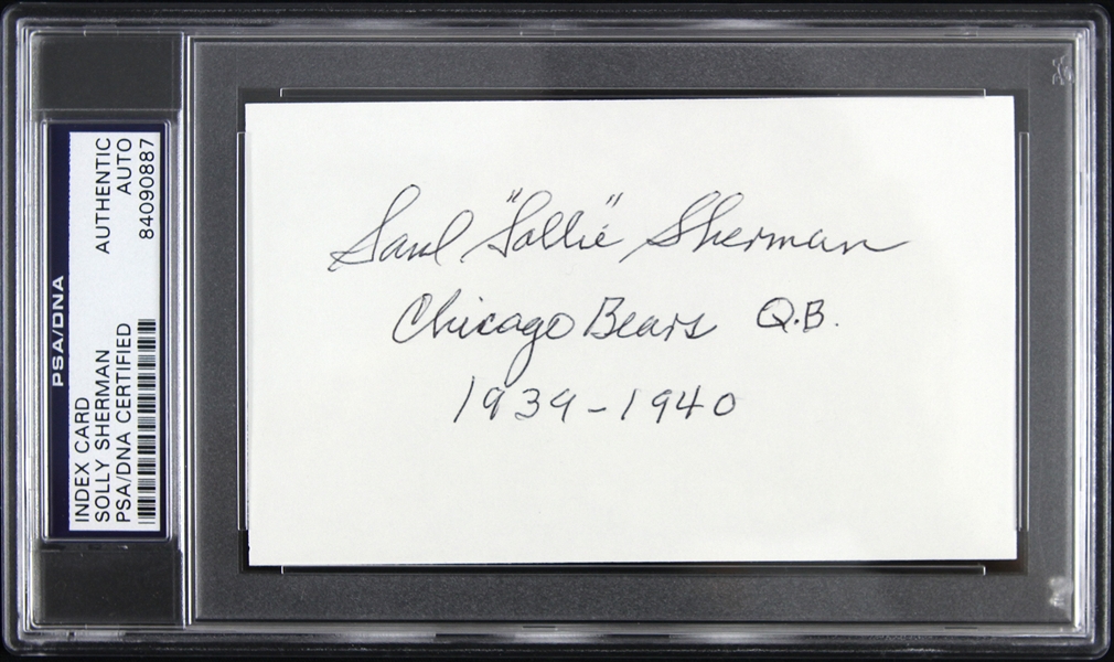 1939-1940 Solly Sherman Chicago Bears Signed 3"x 5" Index Card (PSA/DNA Slabbed)