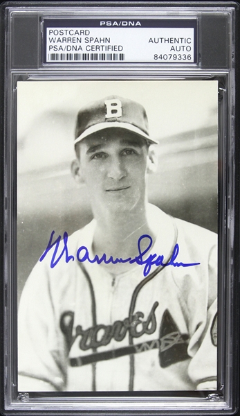 1942-1964 Warren Spahn Milwaukee Braves Signed 3"x 5" Postcard (PSA/DNA Slabbed)