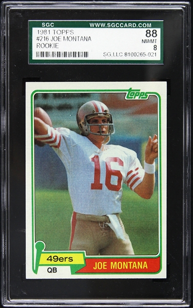 1981 Joe Montana San Francisco 49ers Topps Trading Card SGC 88 (SGC Slabbed)