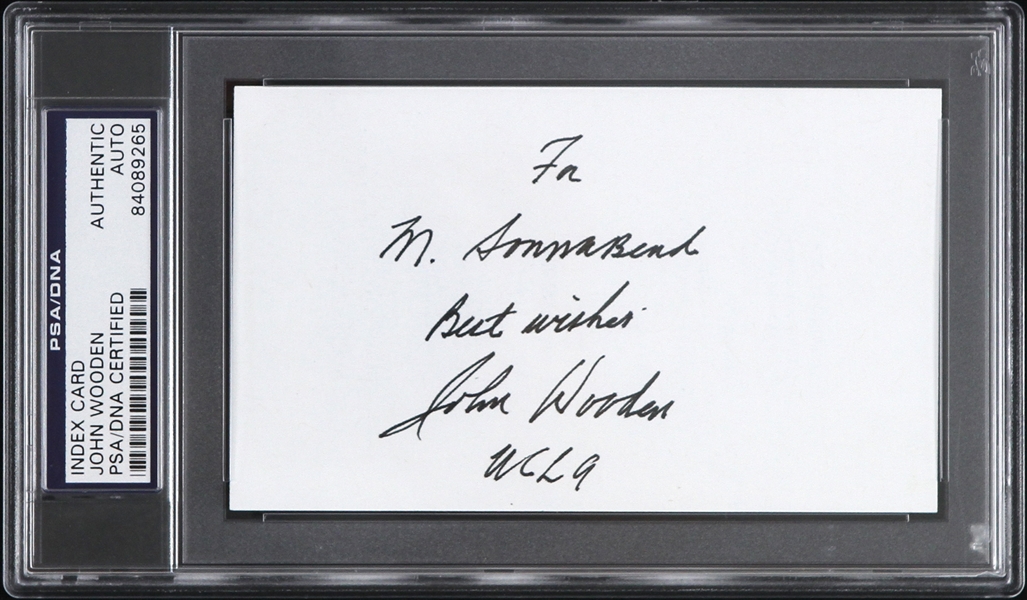 1948-1975 John Wooden U.C.L.A. Bruins Autographed 3"x 5" Index Card (PSA/DNA Slabbed)