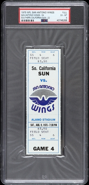 1975 Southern California Sun vs San Antonio Wings WFL Full Ticket (PSA/DNA Slabbed)