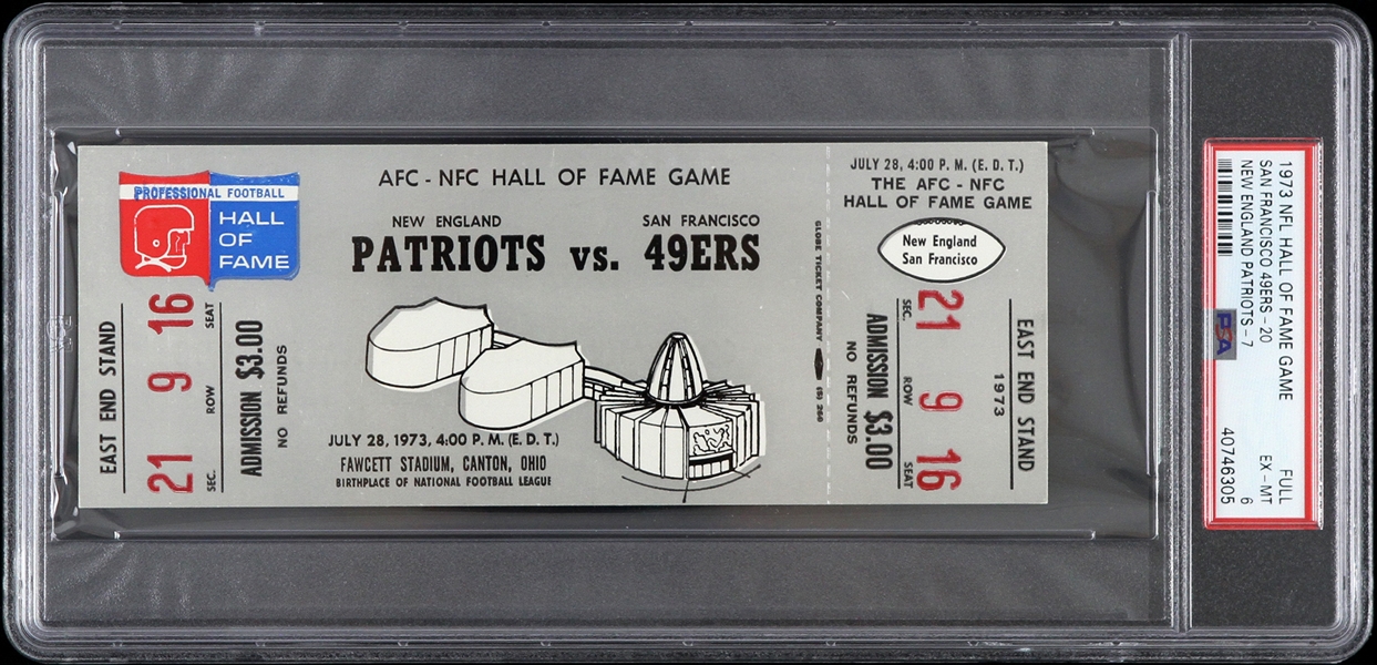 1973 New England Patriots vs San Francisco 49ers Hall of Fame Game Full Ticket (PSA/DNA Slabbed)