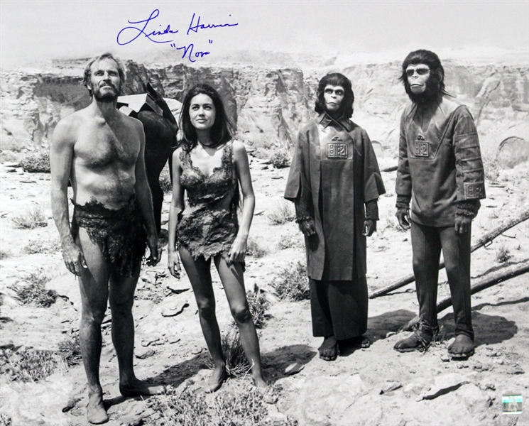 1968 Linda Harrison Planet of the Apes (group image with Heston & McDowall) Signed LE 16x20 B&W Photo (JSA) 