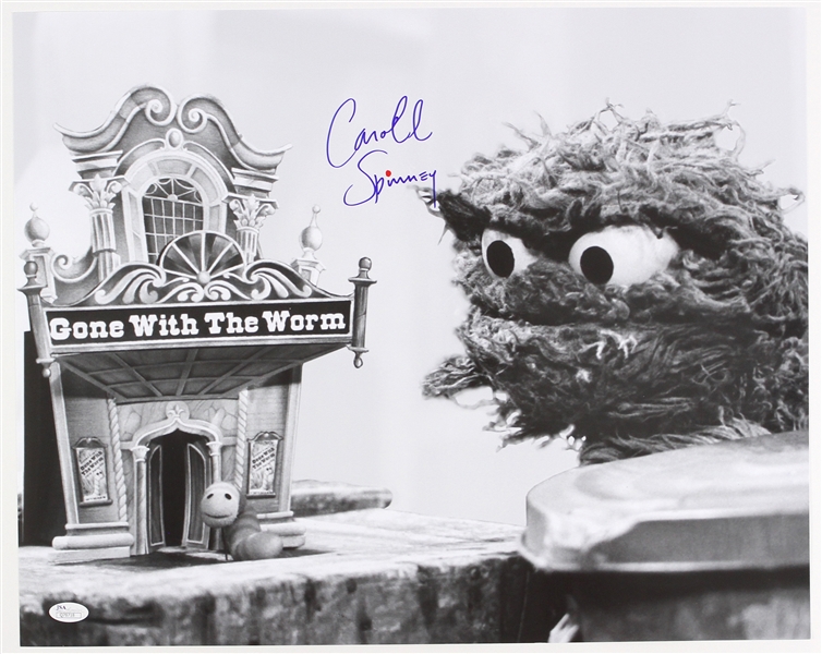 1970s Carroll Spinney & Oscar the Grouch Sesame Street LE Signed 16x20 B&W Photo (JSA)