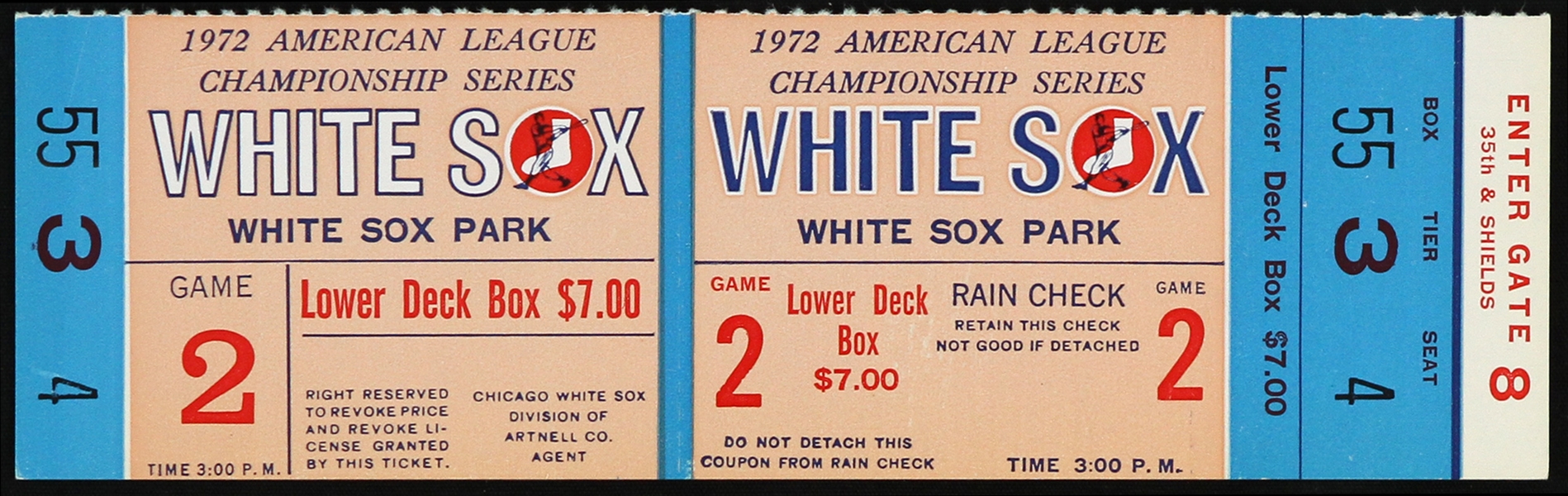 1972 American League Championship Chicago White Sox Ticket
