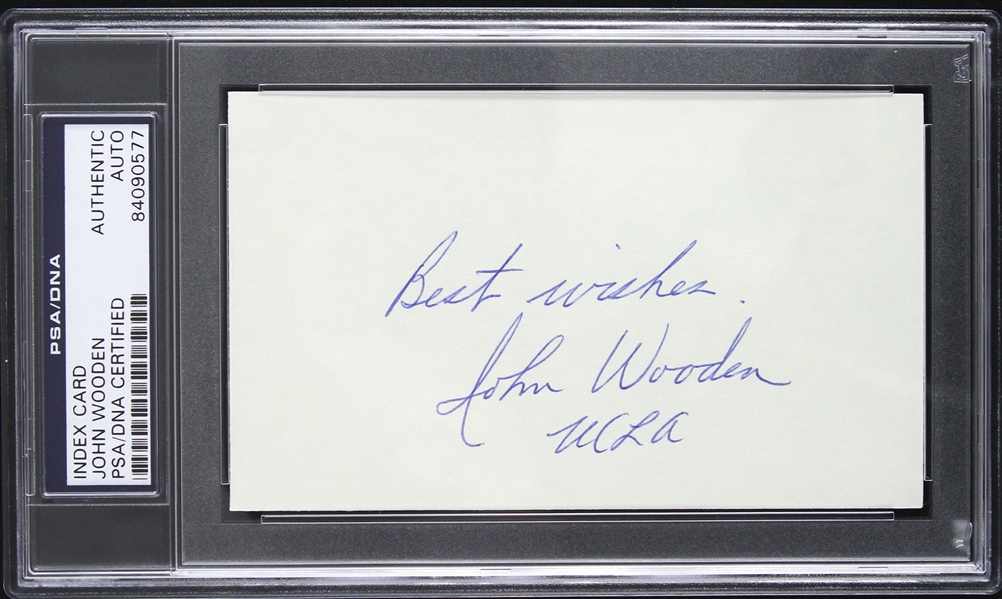 1948-1975 John Wooden UCLA Bruins Signed 3"x 5" Index Card (PSA/DNA Slabbed)