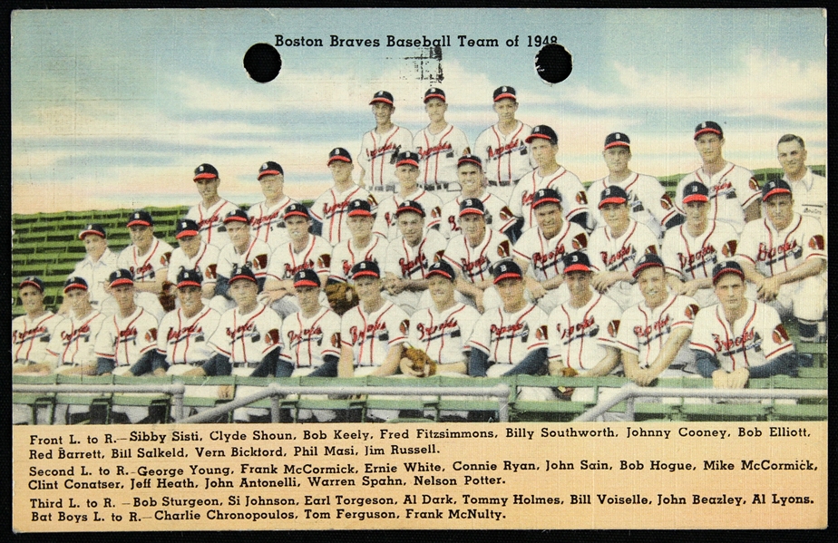1948 Warren Spahn Boston Braves Authentic 3"x 5" Rookie Postcard 