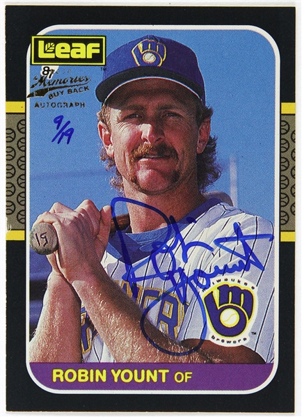 1987 Robin Yount Milwaukee Brewers Signed Leaf Trading Card (JSA)