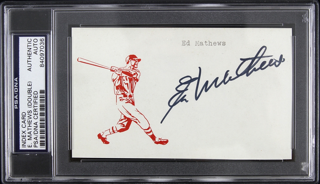 1952-1966 Eddie Mathews Milwaukee Braves Double Signed 3 x 5 Index Card (PSA/DNA Slabbed)
