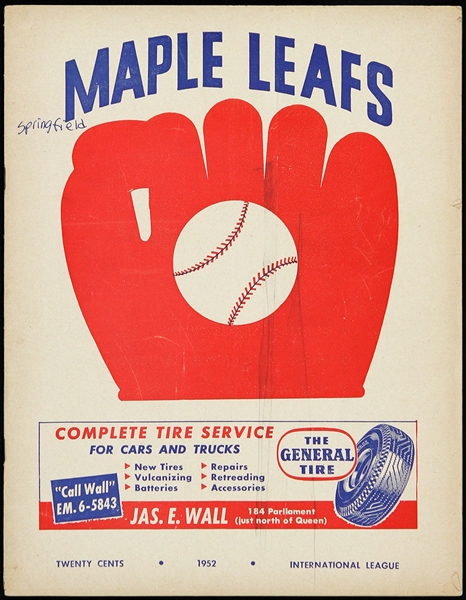 1952 Toronto Maple Leafs Baseball Program 