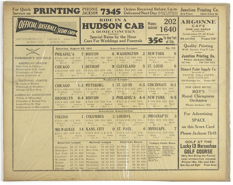 1931 American League Official Baseball Score Card