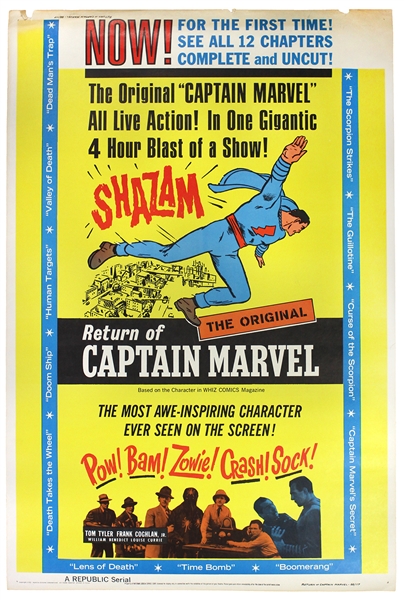 1966 Shazam The Original Return of Captain Marvel 40"x 60" Film Poster  