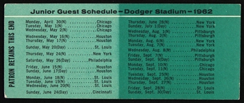 1962 Los Angeles Dodgers Stadium Junior Guest Ticket 