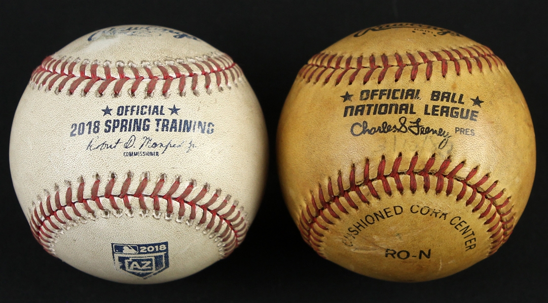 1980s-2000s 3 Rivers Stadium ONL Feeney Game Used Foul Baseball & Official Spring Training Arizona League Baseball (MEARS LOA)