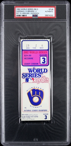 1982 Milwaukee Brewers vs St. Louis Cardinals World Series Game 3 Ticket Stub (PSA/DNA Slabbed)