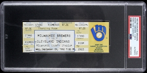 1992 Milwaukee Brewers vs Cleveland Indians w/ Robin Younts 3,000th Hit Full Ticket (PSA/DNA Slabbed)