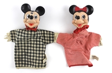 1950s Mickey & Minnie Mouse Walt Disney 10" Hand Puppets