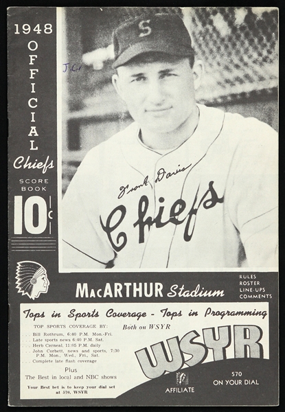1948 Syracuse Chiefs Official Score Book w/ Frank Davis 