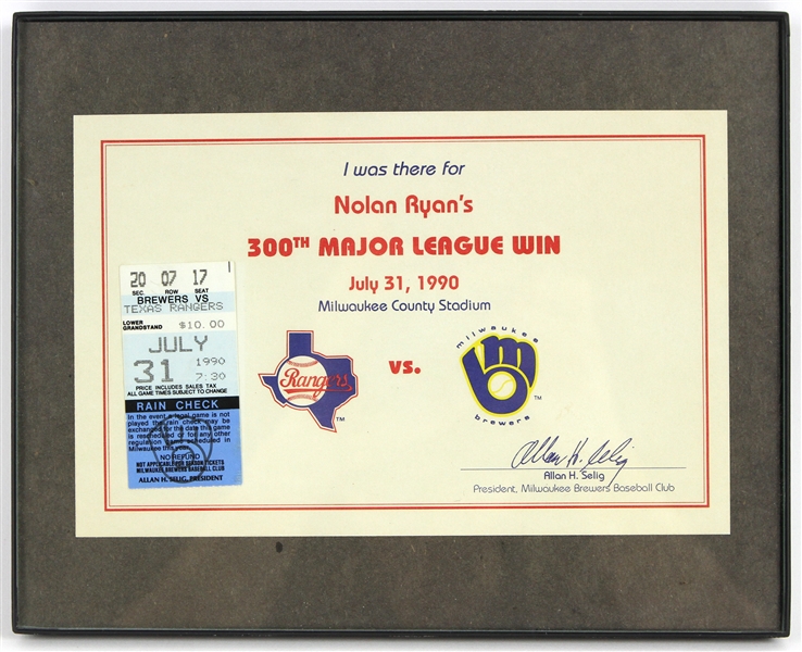 1990 Nolan Ryan Texas Rangers 300th Win Ticket Stub