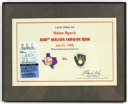 1990 Nolan Ryan Texas Rangers 300th Win Ticket Stub