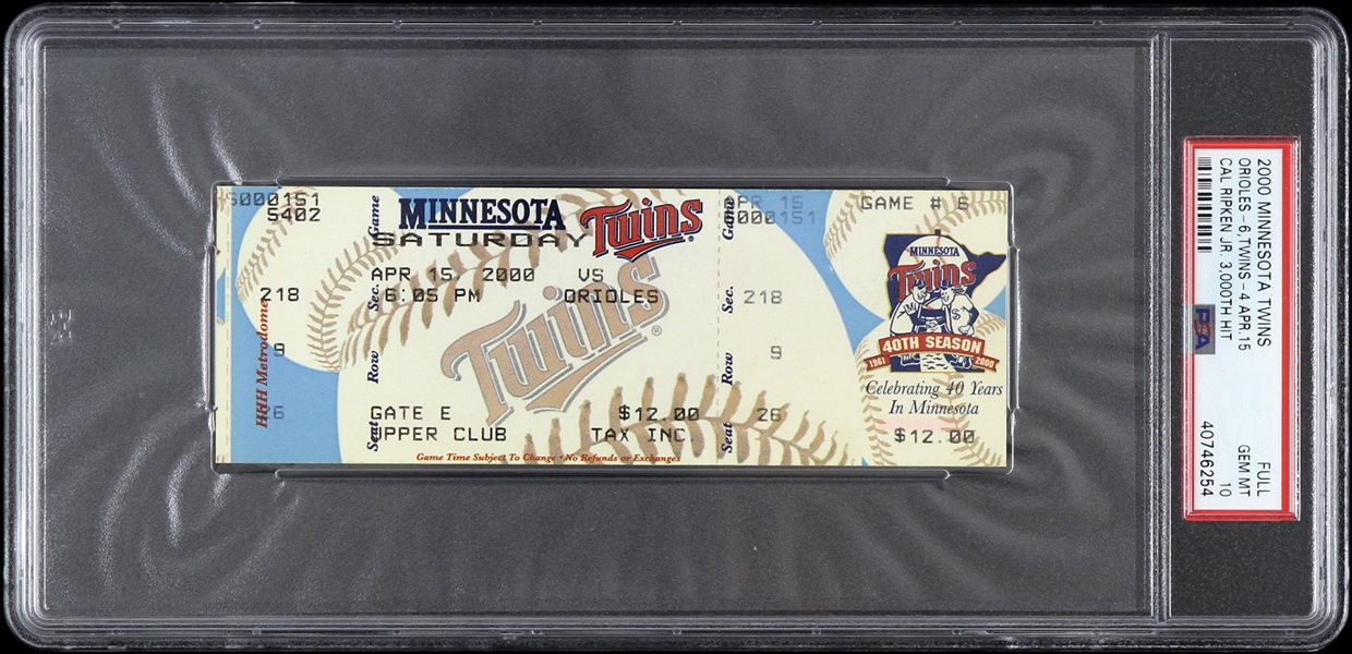 2000 Cal Ripken Jr. Baltimore Orioles 3000th Hit Game Full Ticket (PSA/DNA Slabbed)