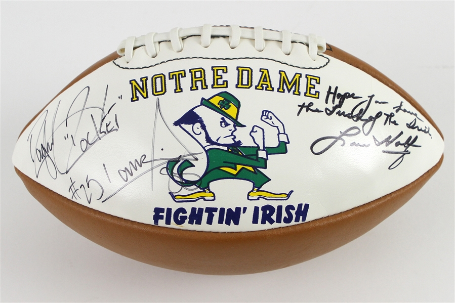 1990 Lou Holtz Raghib "Rocket" Ismail Notre Dame Fighting Irish Signed Graphic Football (JSA)