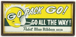 1960s Green Bay Packers Go Pack Go! Pabst Blue Ribbon 11x 23 Framed Advertising Sign