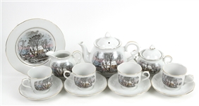 1977 Currier & Ives Avon Porcelain Tea Set and Norman Rockwell Museum Mugs (Lot of 19)