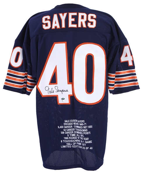 2000s Gale Sayers Chicago Bears Signed Career Highlights Embroidered Jersey (JSA) 23/40