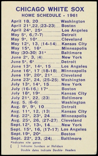 1961 Chicago White Sox Home Schedule 
