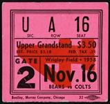 1958 Chicago Bears vs Baltimore Colts Ticket Stub 