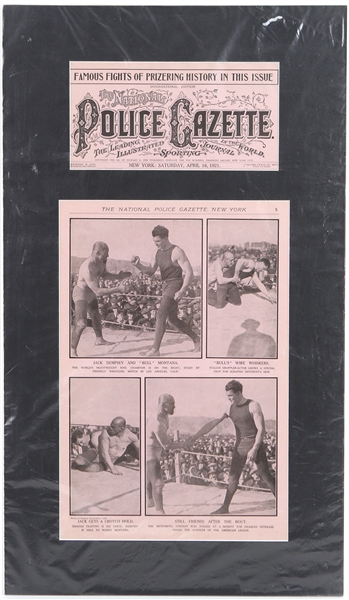 1921 Jack Dempsey The National Police Gazette 15"x 27" Matted Issue 
