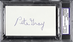 1945 Pete Gray St. Louis Browns Signed 3"x 5" Index Card (PSA/DNA Slabbed)