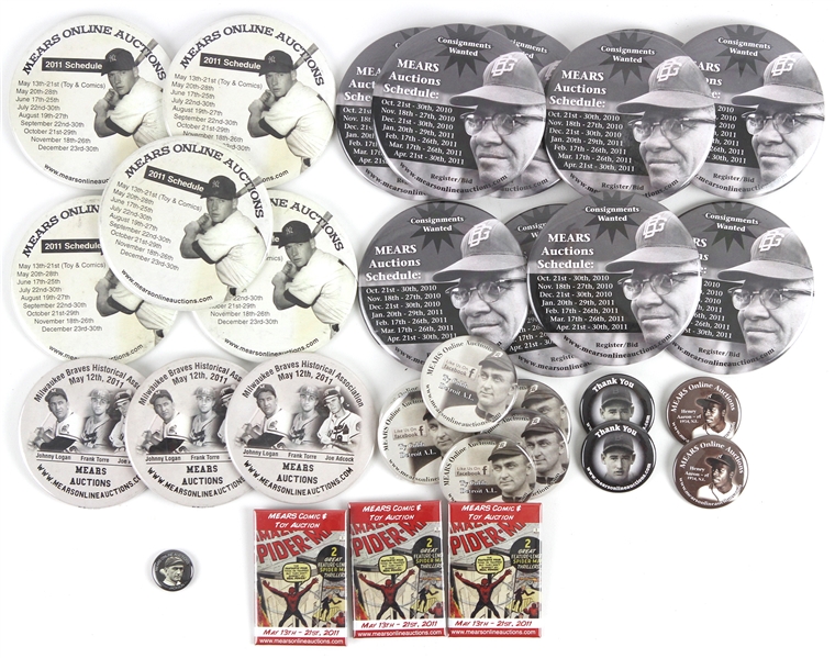 2010-2011 MEARS Online Auctions 1" to 4" Pinback Buttons (Lot of 32) $350+ Retail Value!