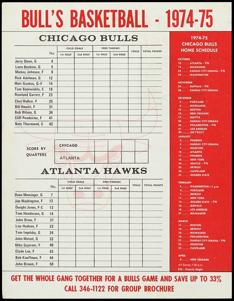 Lot Detail - 1974-1975 Nate Thurmond Chicago Bulls Scorecard, Schedule ...
