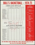 1974-1975 Nate Thurmond Chicago Bulls Scorecard, Schedule, & Season Ticket Form