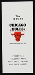 1966-1967 Chicago Bulls Menu for Corral Owners & Guests