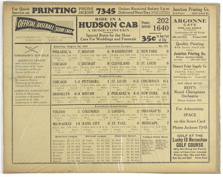 1931 American League Official Baseball Score Card