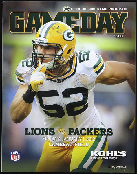 2012 Clay Matthews Green Bay Packers vs Detroit Lions Game Day Program 