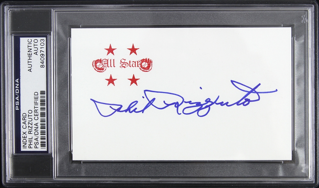 1941-1956 Phil Rizzuto New York Yankees Signed 3"x 5" Index Card (PSA/DNA Slabbed)