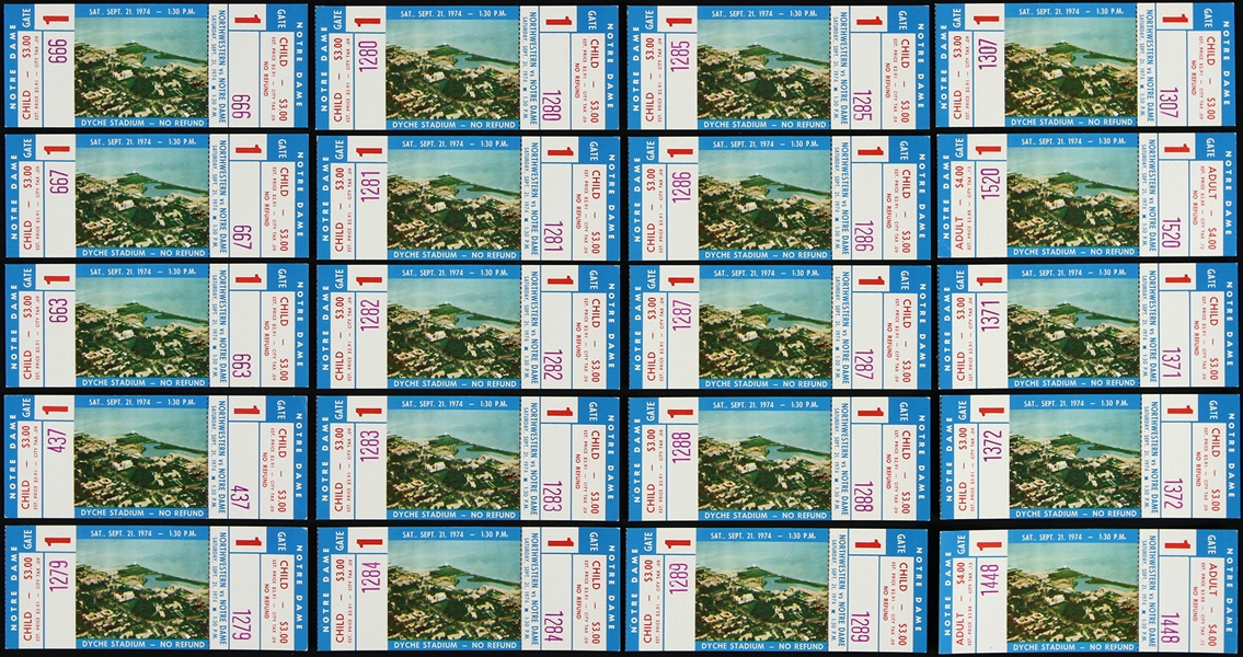 1974 Notre Dame vs Northwestern Unused Football Tickets (Lot of 20)