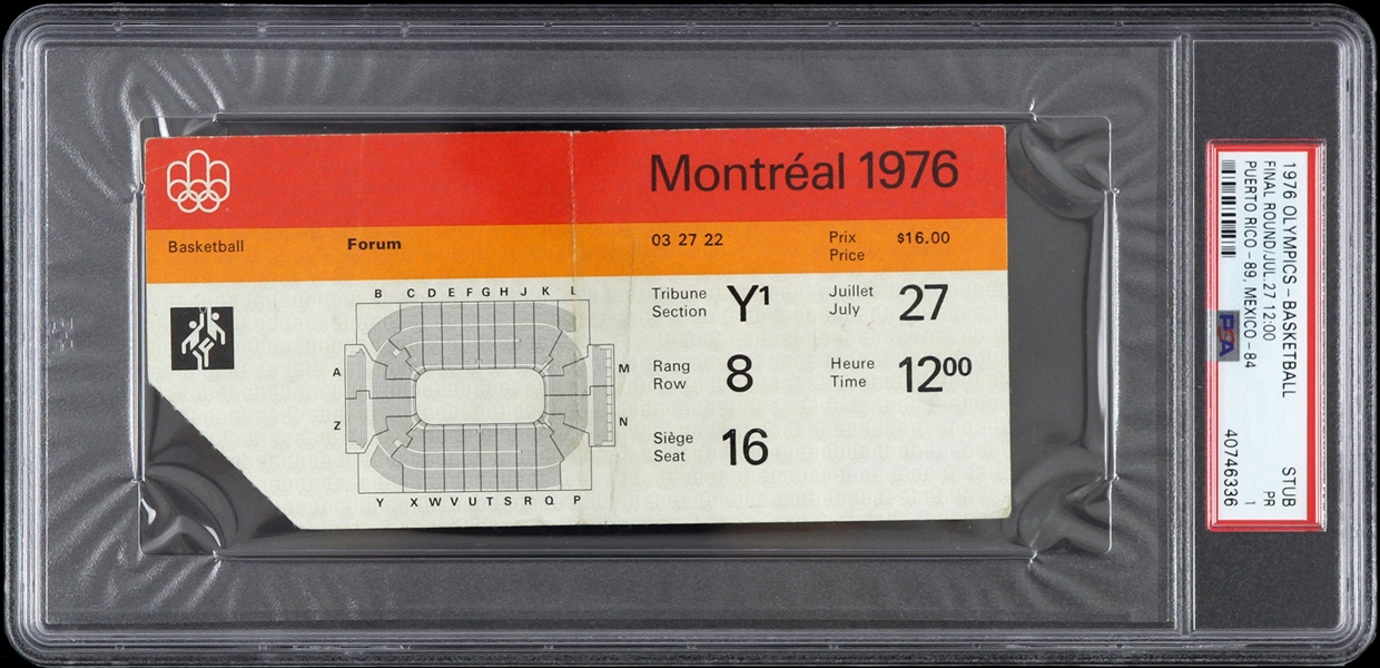 1976 Olympics—Basketball Final Round Puerto Rico vs Mexico Ticket Stub (PSA/DNA Slabbed)